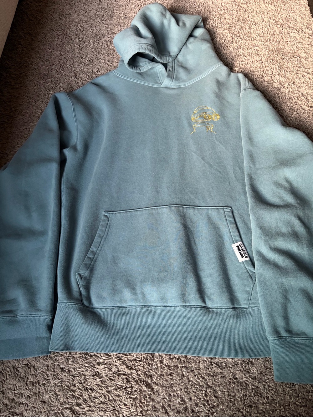 Men's Hooded Pullover Sweatshirt in Dusty Blue with Subtle Logo